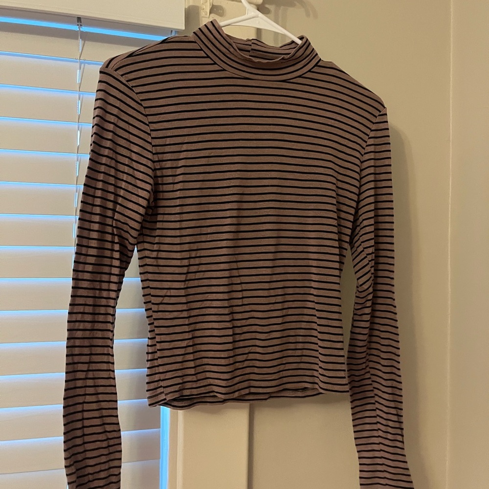 Charlotte Russe Black and Brown Striped Long Sleeve Top